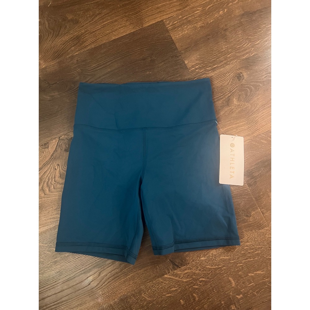 Athleta Ultra High Rise Elation 7" Short Teal Blue Powervita Yoga Gym Small NWT